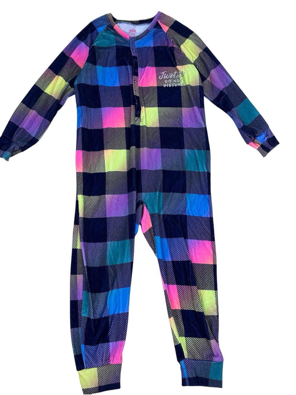 Justice Neon Plaid One-Piece Footie Pajamas
